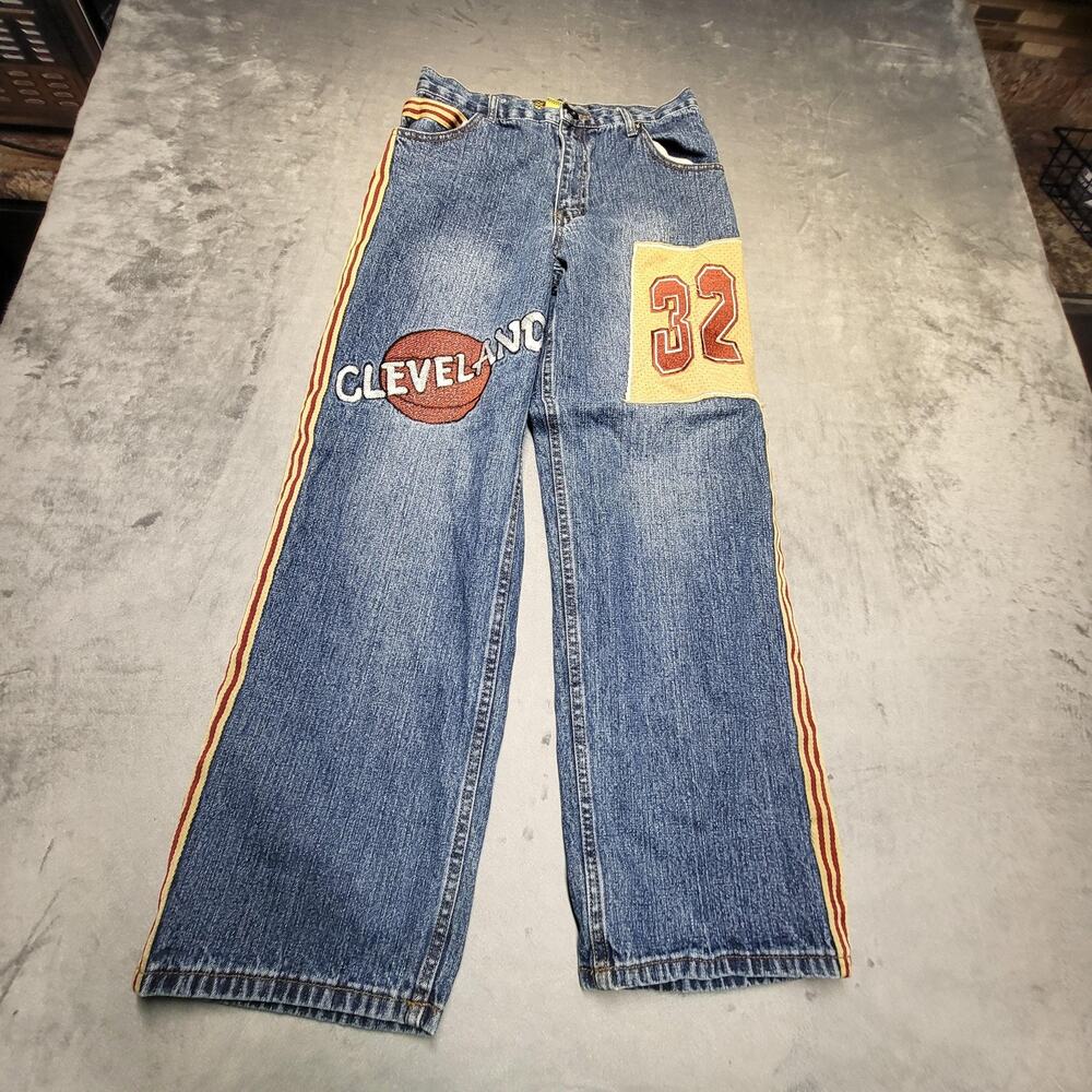 34 Street Jeans Boys 16 Blue Straight Side Stripe‎ Cleveland 32 Patch